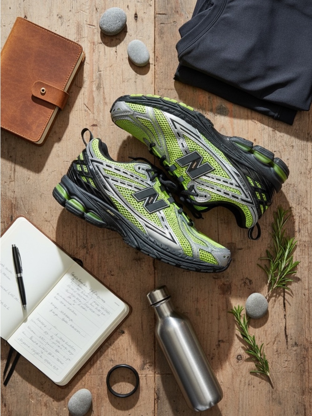 New Balance Men's Lime Green and Black Athletic Running Shoes